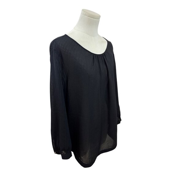 J.Crew Womens Sheer Black Textured Blouse 3/4 Sleeves Round Neck Top Sz XL - Picture 2 of 7